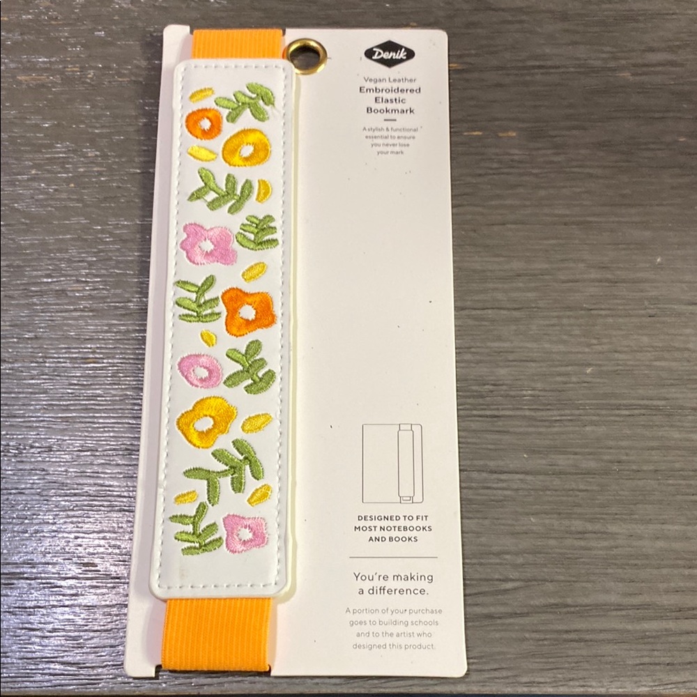 Vegan Leather Embroidered Elastic Bookmark